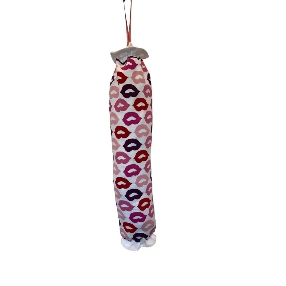 Handmade Plastic Bag Holder- Pink Lips Kisses